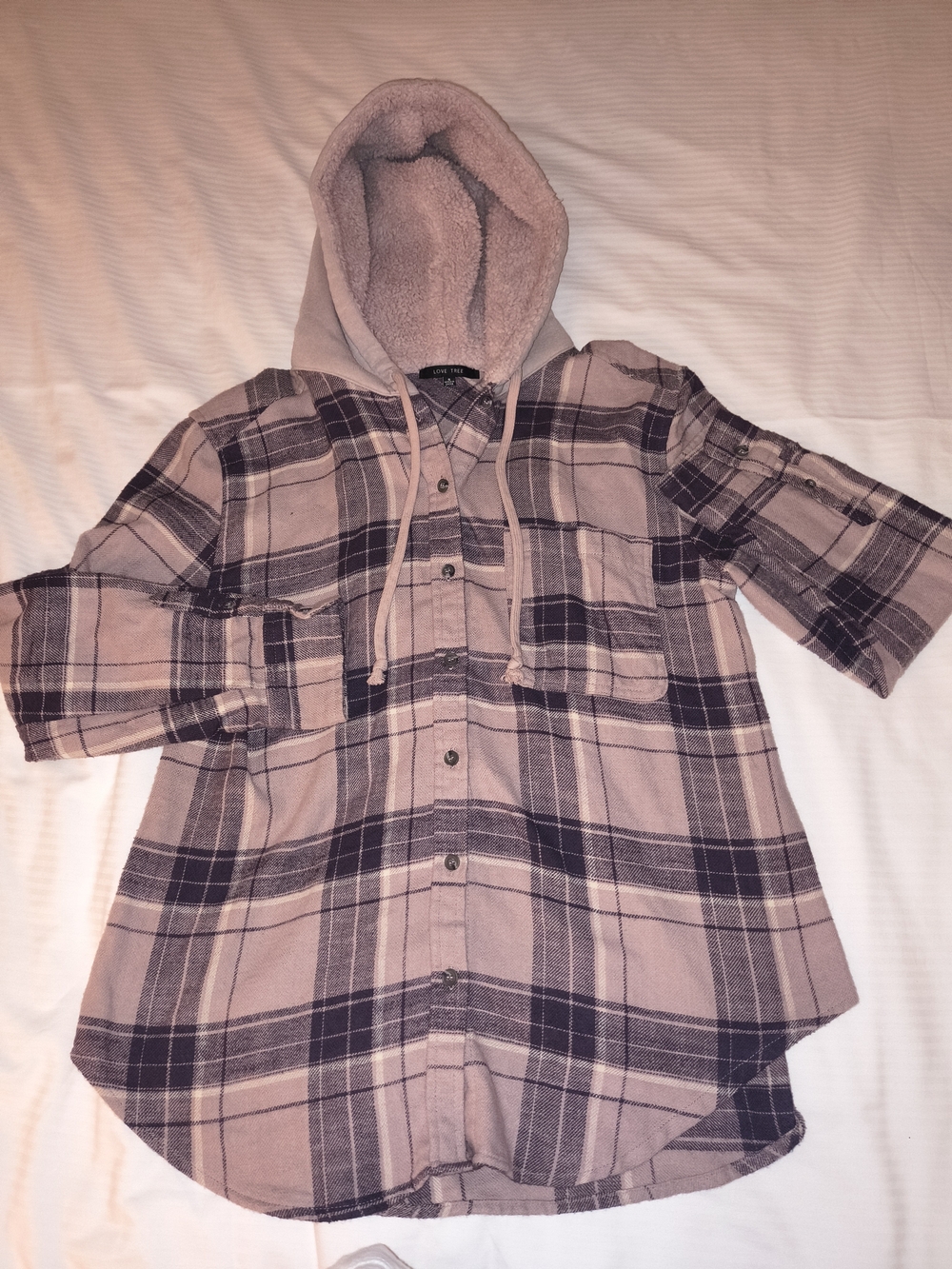 Love Tree Mauve Plaid Hooded Button-Down Shirt